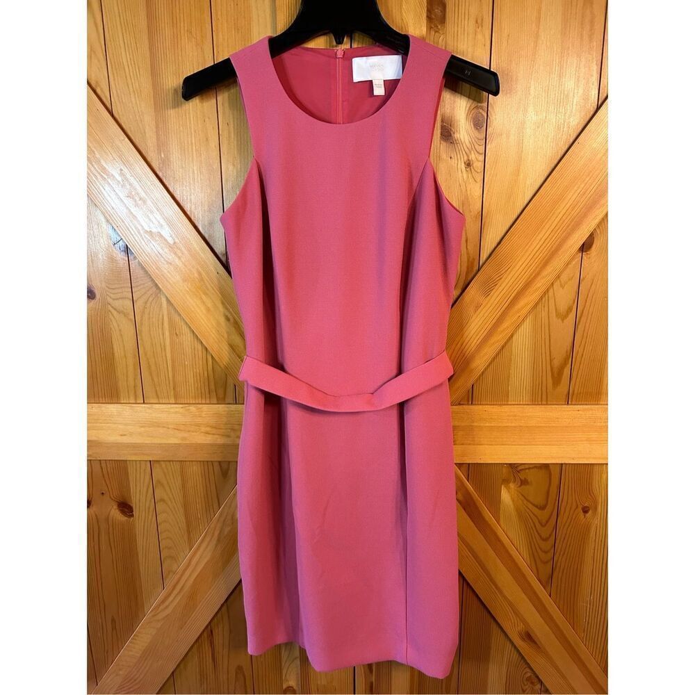 Hugo Boss Dalanea Solid Rose Pink Shift Dress 8 Belted (4614)